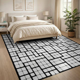 Black White Geometric Labyrinth Black and White Area Rug