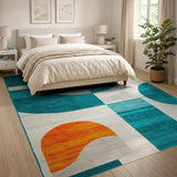 Multi-color and Patterns Geometric Modern Teal Orange Geometric Abstract Area Rug