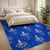 Whimsical White Abstract Swirls Blue Area Rug