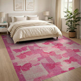 Pink Butterfly Striped Linen Rug
