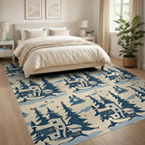 Navy Cabin Evergreen Winter Forest Rug