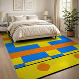Vibrant Geometric Block Area Rug in Blue Yellow Orange