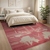 Bold Red Heritage Tribal Area Rug with Geometric Silhouettes
