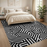 Intricate Black White Maze Geometric Area Rug