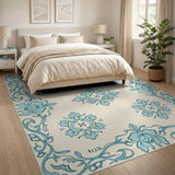 Ornate Teal Floral Medallion Area Rug