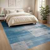 Distressed Blue White Abstract Area Rug