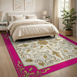 Ornate Pink Border Gold Floral Area Rug