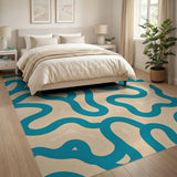 Teal Wavy Lines Abstract Area Rug