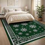 Emerald Green Snowflake Ornate Border Area Rug