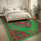 Vibrant Green Pink Medallion Persian Rug