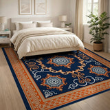 Navy Blue Orange Persian Medallion Area Rug