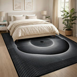 Hypnotic Black White Concentric Circles Geometric Rug