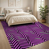 Vibrant Pink Black Zigzag Geometric Area Rug