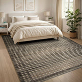 Grey Geometric Modern Modern Grey Grid Woven Area Rug