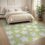 Whimsical Mint Green Rug with White Flowers Stars