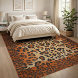 Orange Leopard Print Heritage Tribal Rug