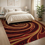 Hypnotic Red Gold Spiral Abstract Area Rug