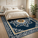 Navy Persian Mandala Area Rug with Orange Star