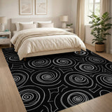 Abstract Area Hypnotic Swirl Black White Abstract Area Rug