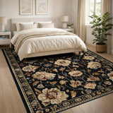 Black Floral Vintage Area Rug