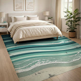 Coastal Beach Teal Ocean Waves Coastal Area Rug