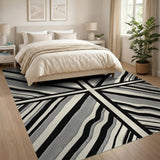 Modern Black White Wavy Geometric Area Rug
