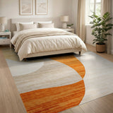 Abstract Curved Orange on Beige Area Rug