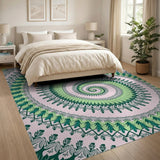 Green Spiral Fern Mandala Area Rug