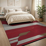 Bold Red Geometric Area Rug with Tan Accents