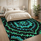 Geometric Modern Blue and Teal Teal Mandala Geometric Area Rug