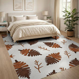 Brown Fern Frond Twig Pattern Area Rug