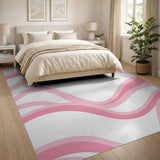 ODIKA Pink Abstract Wavy Washable Area Rug, Low Pile Non-Slip Pet Friendly Carpet