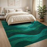 Teal Waves Sunrise Abstract Area Rug