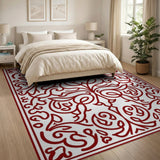 Elegant Red Floral Vine Border Area Rug
