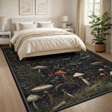 ODIKA Vintage Mushroom Forest Washable Rug - Dark Cottagecore Botanical Area Rug, Low Pile Non-Slip Pet Friendly