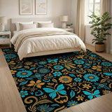 Teal Gold Butterfly Floral Area Rug