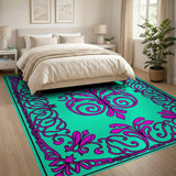 Teal Hot Pink Persian Medallion Area Rug