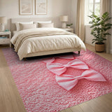 Whimsical Pink Linen Bow Shag Area Rug
