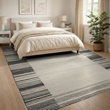 Black White Striped Border Area Rug
