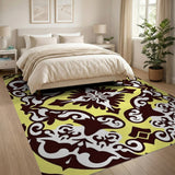 Ornate Yellow Damask Area Rug - Black White Motifs