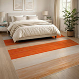 Vibrant Orange and Beige Striped Area Rug