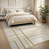 Gold Geometric Line Area Rug