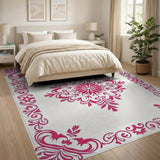 Ornate Pink Floral Medallion Rug