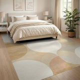 Beige Overlapping Circles Geometric Area Rug
