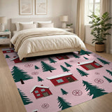 Pink Scandinavian Christmas Village Area Rug