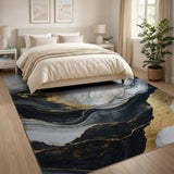 Gold and Silver Gold Veined Black Marble Abstract Area Rug