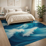 Blue and Teal Dynamic Ocean Waves Blue Teal Area Rug