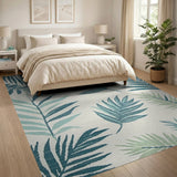Teal Palm Frond Coastal Coastal Beach Area Rug