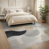 Modern Grey Abstract Wavy Shapes Area Rug
