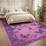Pink Butterfly Floral Area Rug